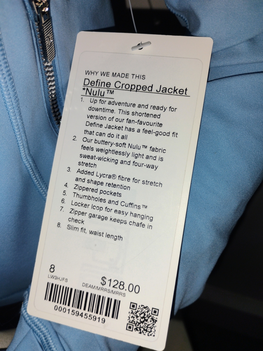 lululemon Define Cropped Jacket Blue Size 8 NWT - Picture 4 of 4